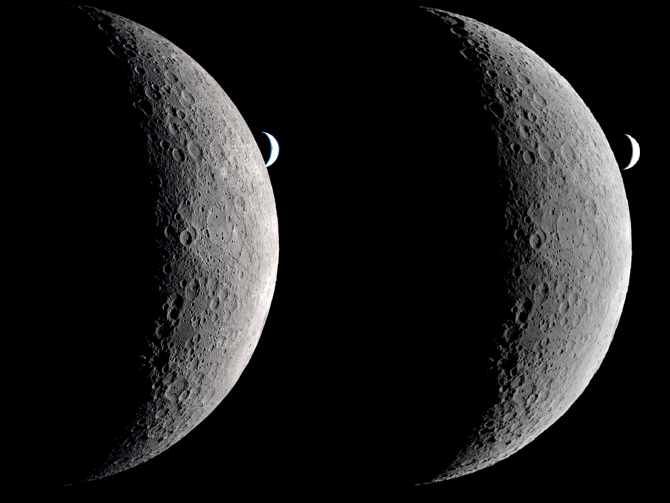 Artemis II photograph of the Moon compared with a PTM3D synthetic image for the same viewing geometry